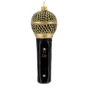 Blown glass ornaments: Blown glass Christmas ornament, microphone in black gold
