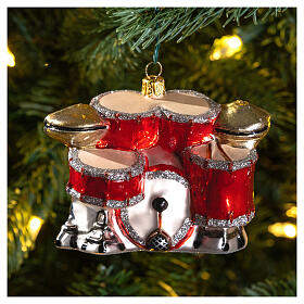Blown glass Christmas ornament, drum set
