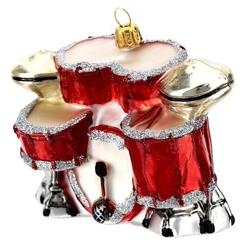 Blown glass Christmas ornament, drum set 3