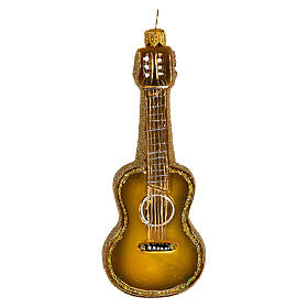 Guitarra acústica enfeite para árvore de Natal vidro soprado