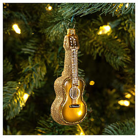 Guitarra acústica enfeite para árvore de Natal vidro soprado