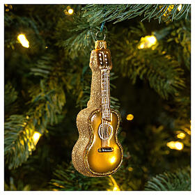 Blown glass Christmas ornament, acoustic guitar