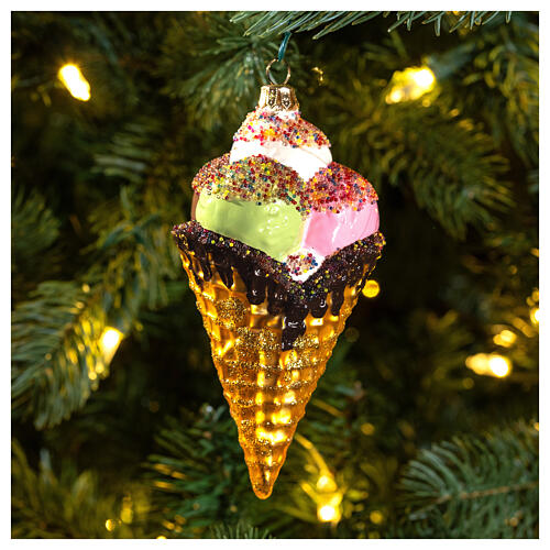 Cone de gelado enfeite para árvore de Natal vidro soprado 2