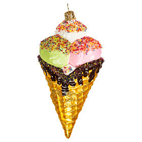 Blown glass Christmas ornament, ice cream cone