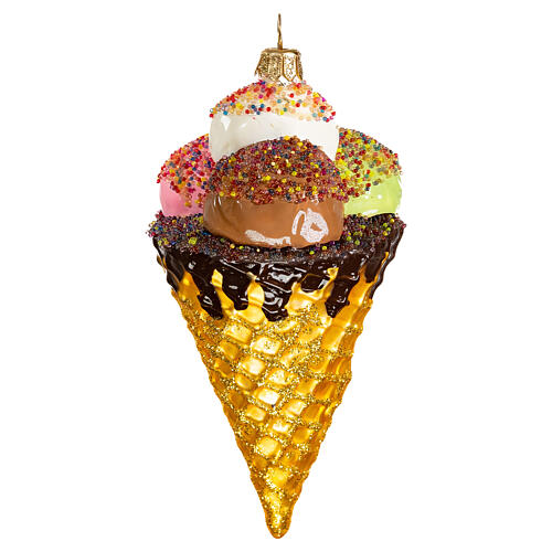 Blown glass Christmas ornament, ice cream cone 3