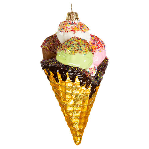 Blown glass Christmas ornament, ice cream cone 5