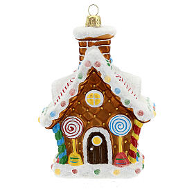 Blown glass ornaments: Gingerbread house, Christmas tree decoration in blown glass