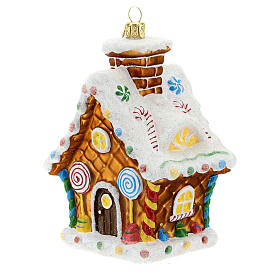 Blown glass ornaments: Gingerbread house, Christmas tree decoration in blown glass