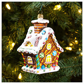 Blown glass Christmas ornament, gingerbread house