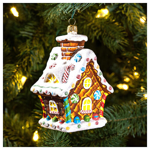Blown glass Christmas ornament, gingerbread house 2