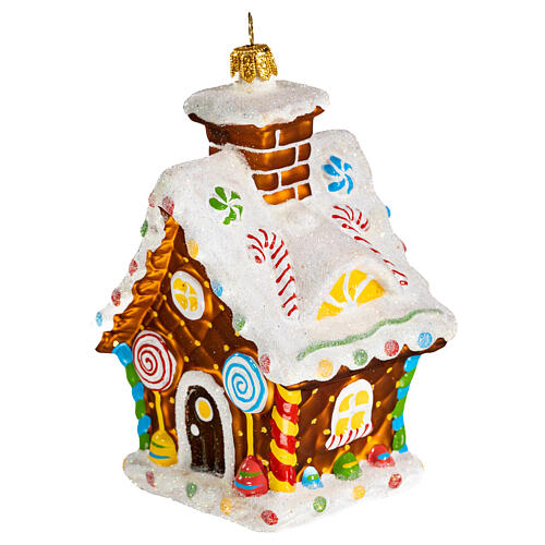 Blown glass Christmas ornament, gingerbread house 3