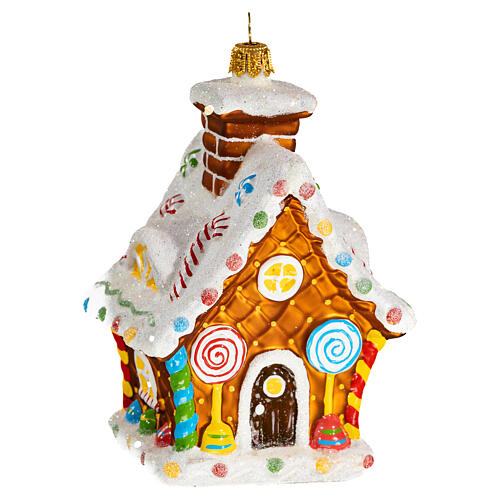 Blown glass Christmas ornament, gingerbread house 4