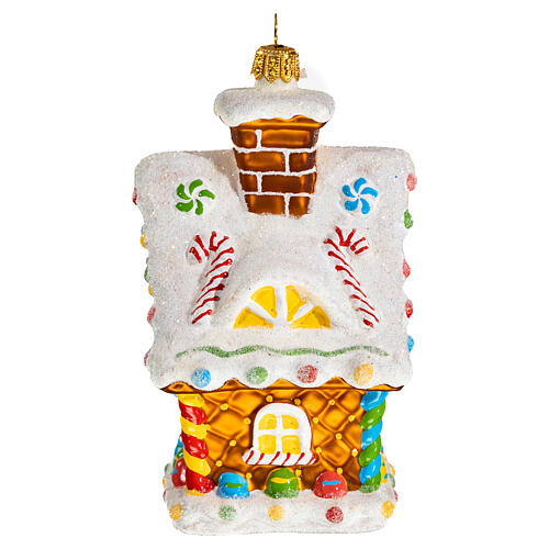 Blown glass Christmas ornament, gingerbread house 5