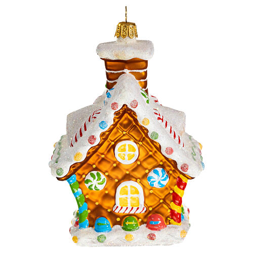 Blown glass Christmas ornament, gingerbread house 6
