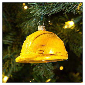 Safety helmet in blown glass Christmas tree decoration