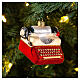 Máquina de escrever antiga enfeite vidro soprado para árvore Natal s2