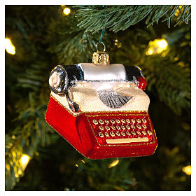 Blown glass Christmas ornament, typewriter