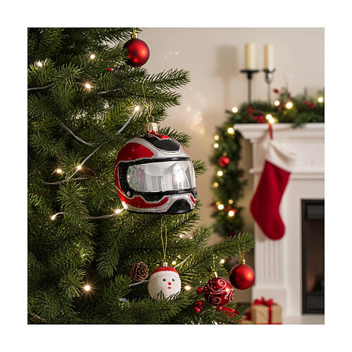 Casco moto vidrio soplado decoración árbol Navidad 4