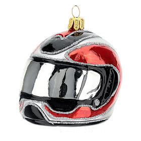 Blown glass Christmas ornament, motorcycle helmet
