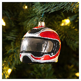 Blown glass Christmas ornament, motorcycle helmet