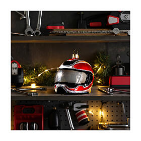 Blown glass Christmas ornament, motorcycle helmet