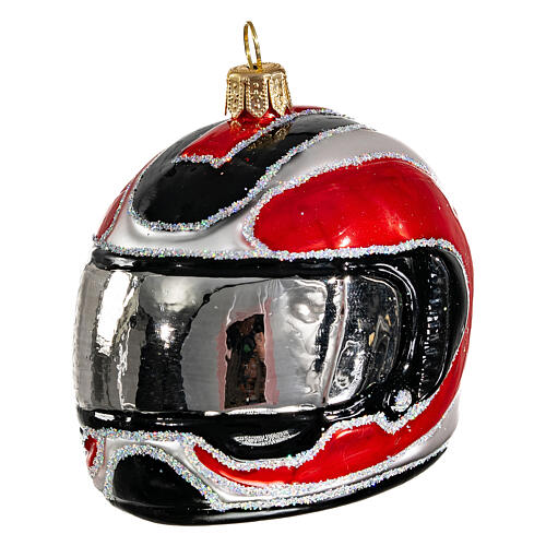 Blown glass Christmas ornament, motorcycle helmet 3