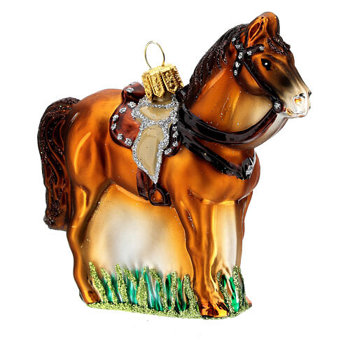 Blown glass Christmas ornament, saddled horse 4