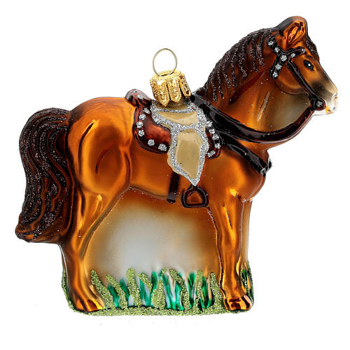 Blown glass Christmas ornament, saddled horse 5