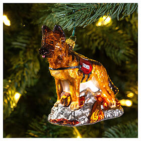 Rettungshund, Weihnachtsbaumschmuck aus mundgeblasenem Glas