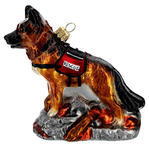 Blown glass Christmas ornament, search dog 1