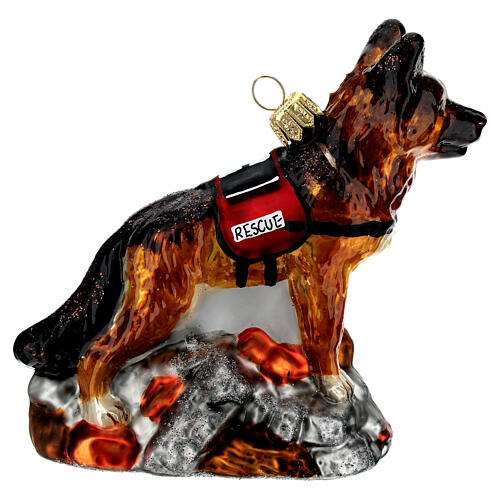 Blown glass Christmas ornament, search dog 5