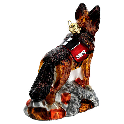 Blown glass Christmas ornament, search dog 6
