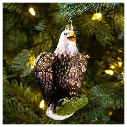 Águia-de-cabeça-branca enfeite vidro soprado para árvore de Natal 2