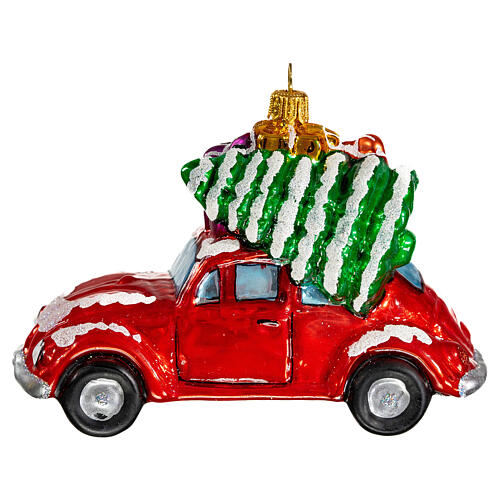 Auto mit Geschenken und Baum, Weihnachtsbaumschmuck aus mundgeblasenem Glas 1