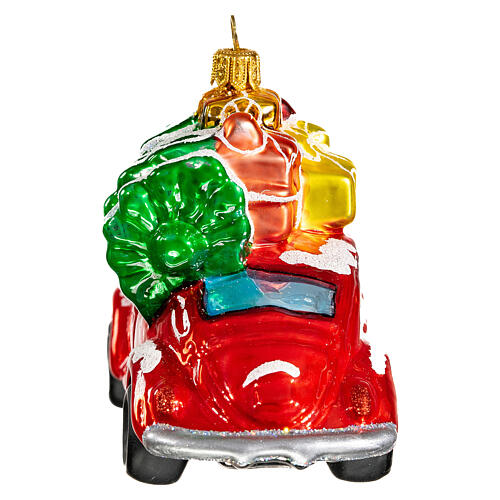 Auto mit Geschenken und Baum, Weihnachtsbaumschmuck aus mundgeblasenem Glas 6