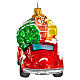 Auto mit Geschenken und Baum, Weihnachtsbaumschmuck aus mundgeblasenem Glas s6