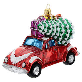 Blown glass ornaments: Car with gifts blown glass Christmas tree decoration