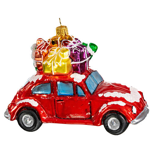 Blown glass Christmas ornament, car with gifts 4
