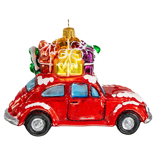 Blown glass Christmas ornament, car with gifts 5