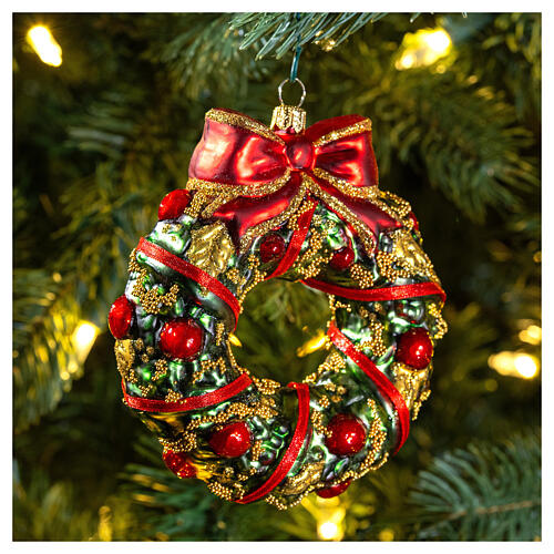 Blown glass Christmas ornament, wreath 2