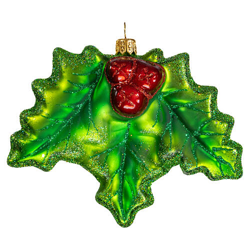 Blown glass Christmas ornament, holly 1