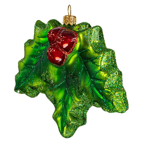 Blown glass Christmas ornament, holly 3