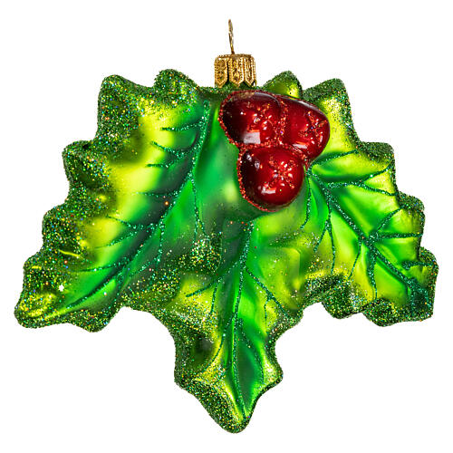 Blown glass Christmas ornament, holly 4