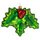 Blown glass Christmas ornament, holly s1