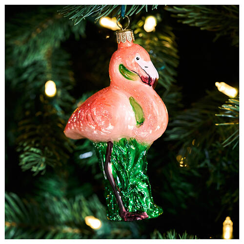 Flamingo cor-de-rosa enfeite árvore de Natal vidro soprado 2