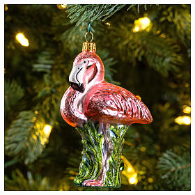 Blown glass Christmas ornament, flamingo