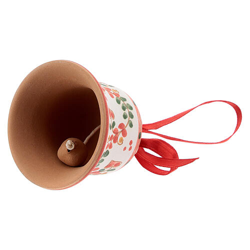 Terracotta bell painted Deruta red ribbon 5 cm 3