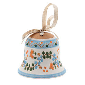 Dzwonek terakota naturalna, dekoracja błękitna i biała, wys. 5 cm, Deruta