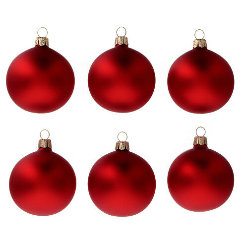 Red opaque blown glass Christmas balls 6 cm, set 6 pcs 1