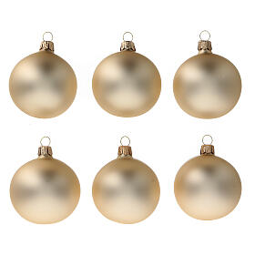 Gold Christmas balls 6 cm diameter matte blown glass, 6 pcs set